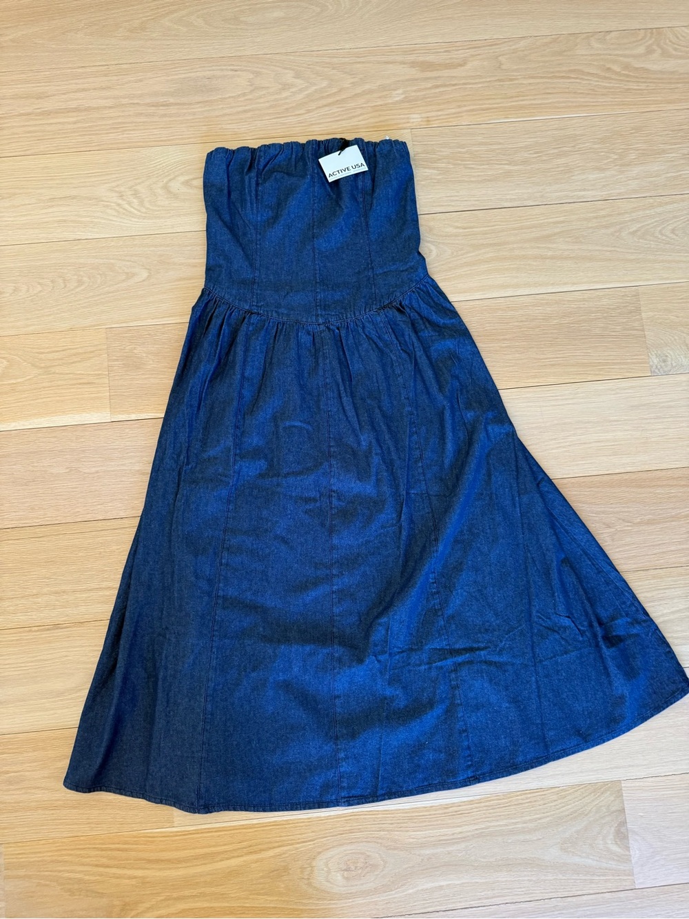 Active USA Strapless Denim Maxi Dress in Blue - Picture 6 of 8